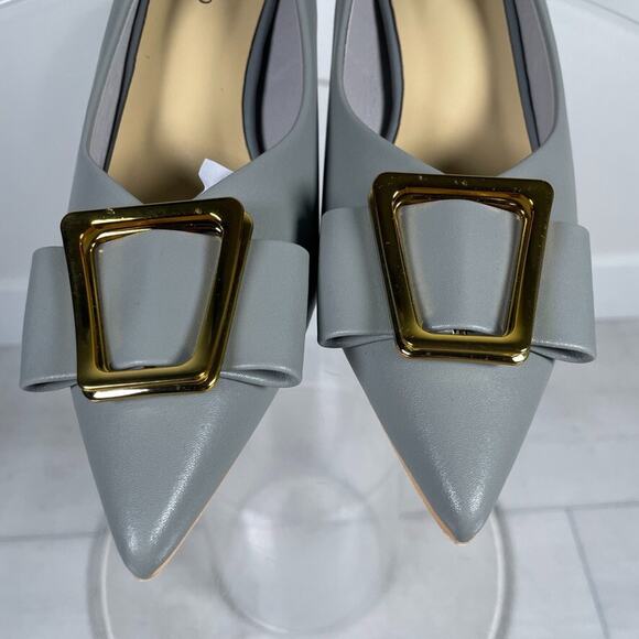 C.Paravano Women's UK 40/US 9-9.5 Kitten Heel Pumps Leather Grey Buckle Business - Picture 10 of 12